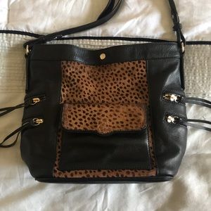 Rebecca Minkoff leopard calf hair crossbody bag